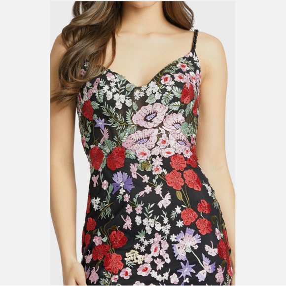 NWT $598 Mac Duggal‎ [ 8 ] Floral Lace Embroidered Sweetheart Gown Black Red - Picture 2 of 16